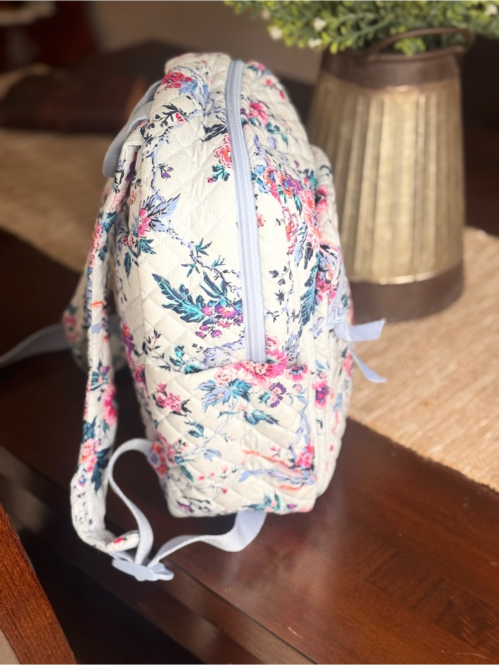 Vera Bradley White Floral Quilted Backpack with Pink and Blue Flowers - Picture 4 of 8